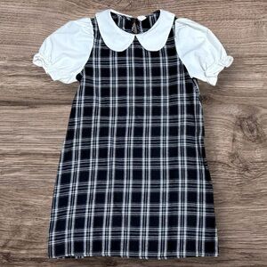 Classic Black and White Plaid Kids Dress with White Collar